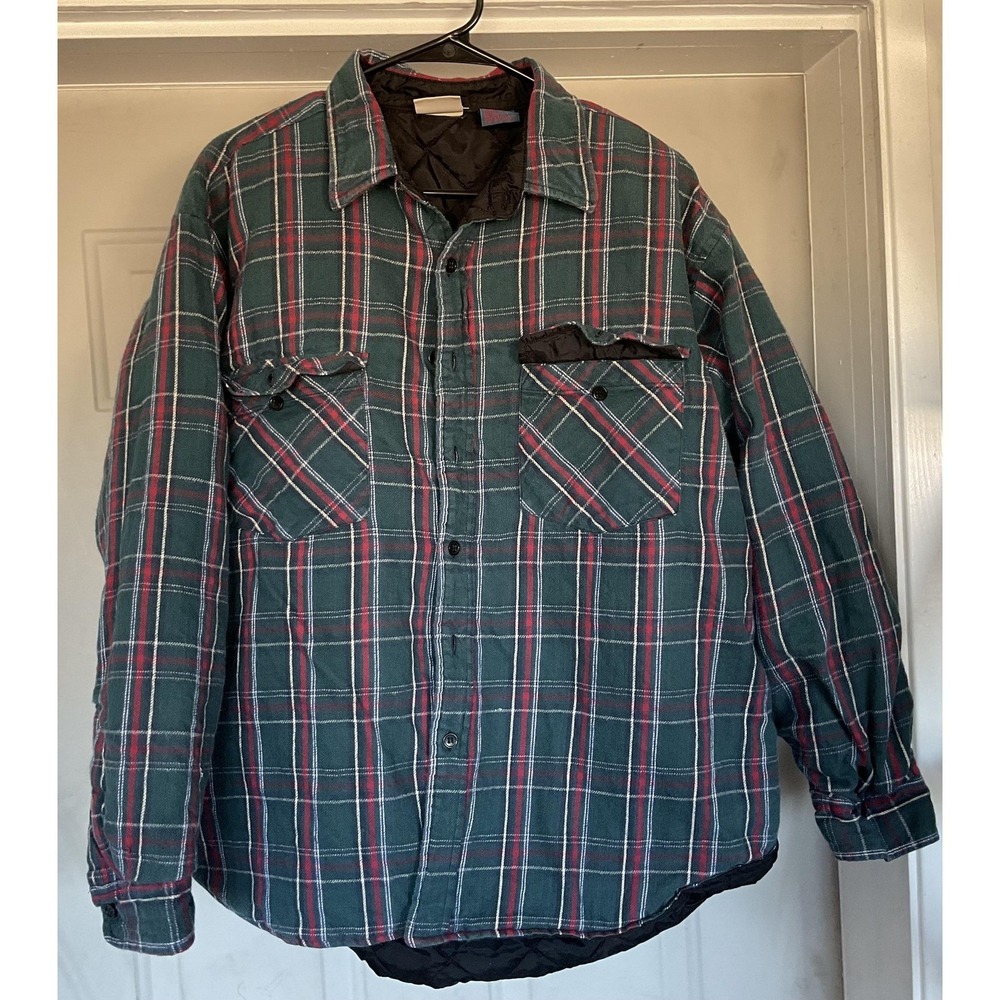 Five Brother Flannel Jacket Mens XL Green Red Plaid Quilt Lined Shirt Shacket